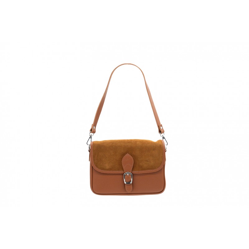Bolso piel con tapa de ante