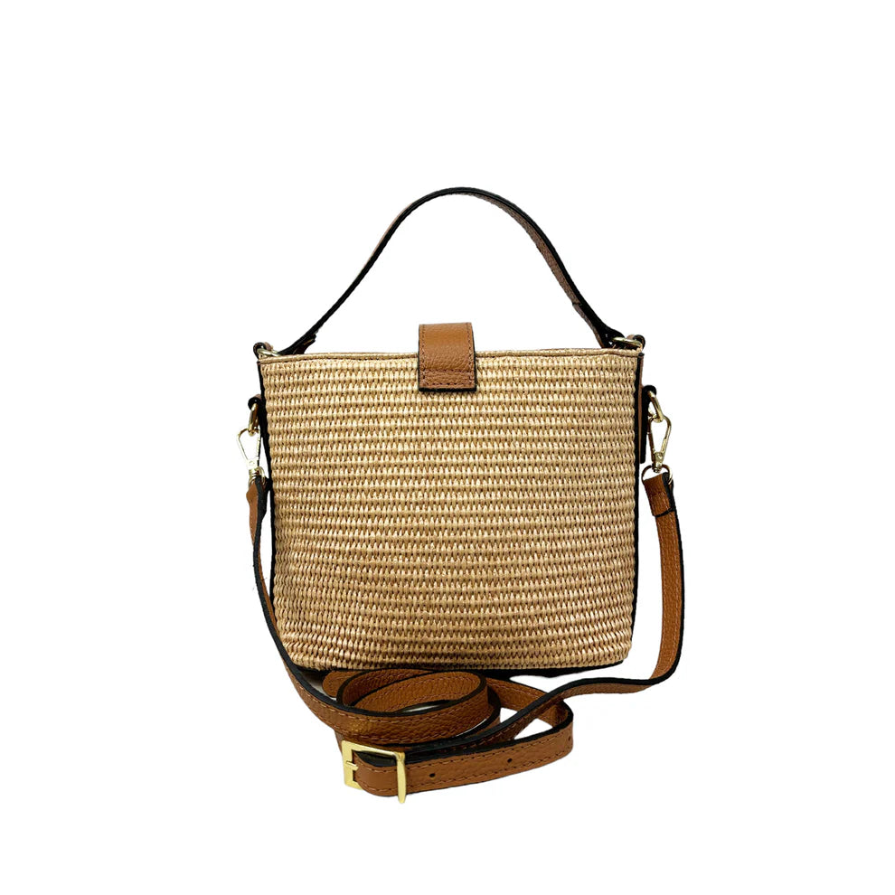 Raffia and leather bag 11014