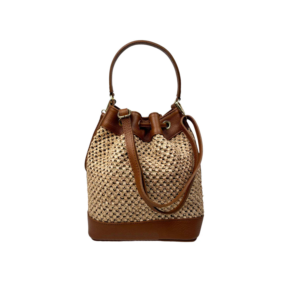 Raffia and leather bag 11020