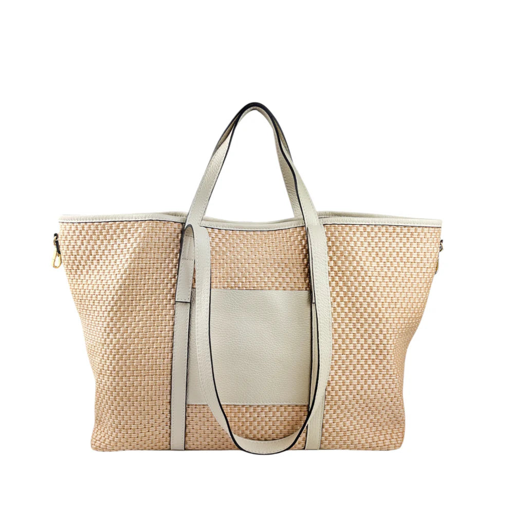 Raffia and leather bag 11023