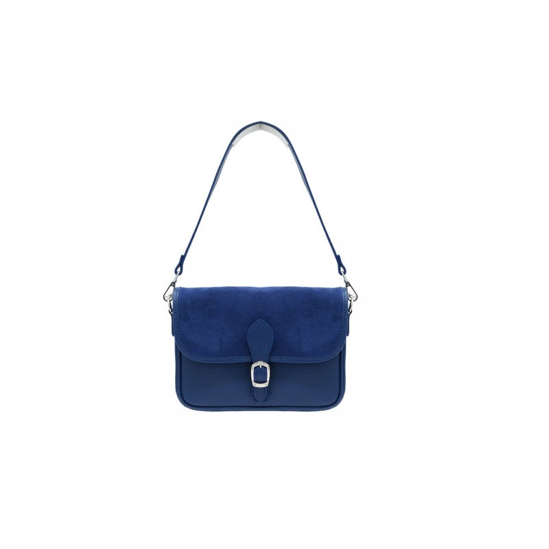 Bolso piel con tapa de ante