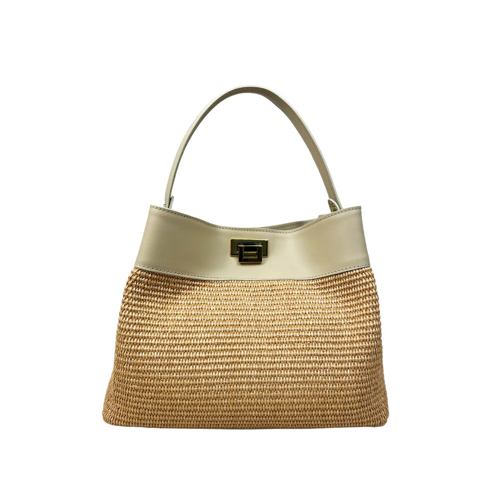 Raffia and leather bag 11013
