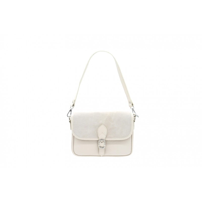 Bolso piel con tapa de ante