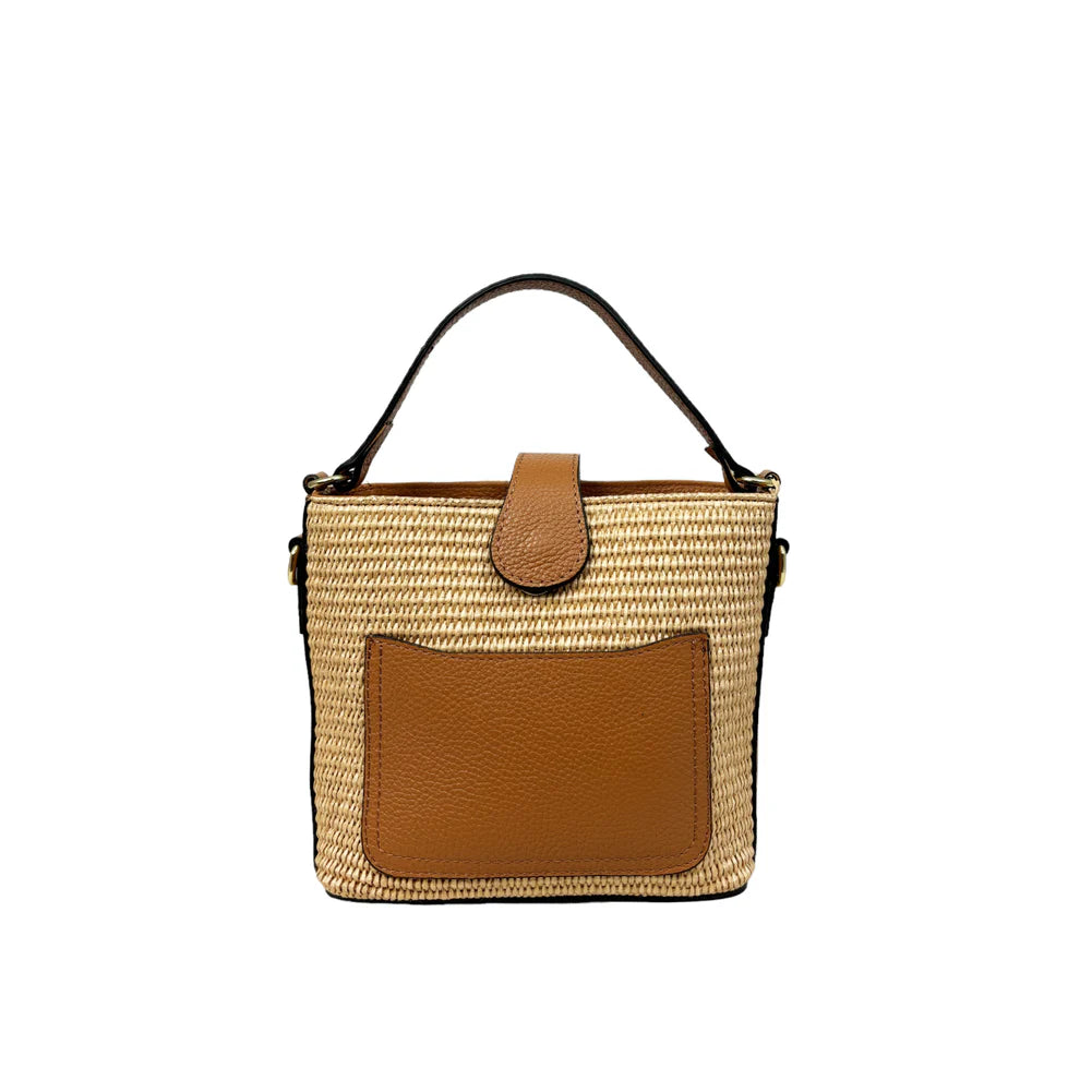 Raffia and leather bag 11014