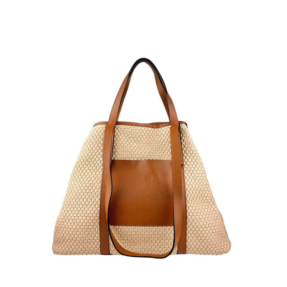 Raffia and leather bag 11023