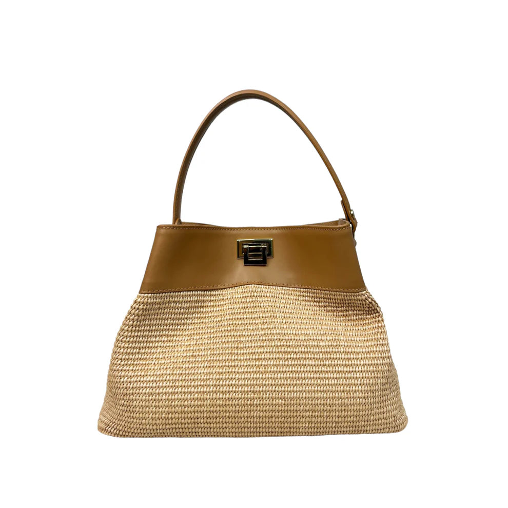 Raffia and leather bag 11013