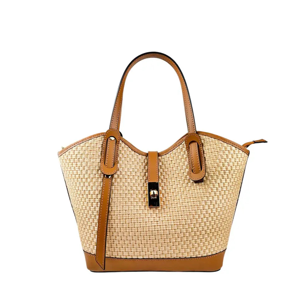 Raffia and leather bag 11024