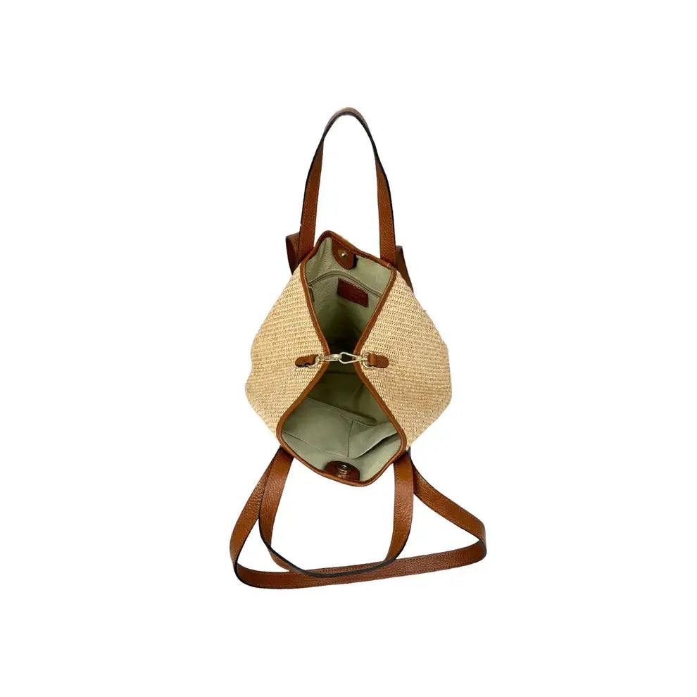 Raffia and leather bag 11018