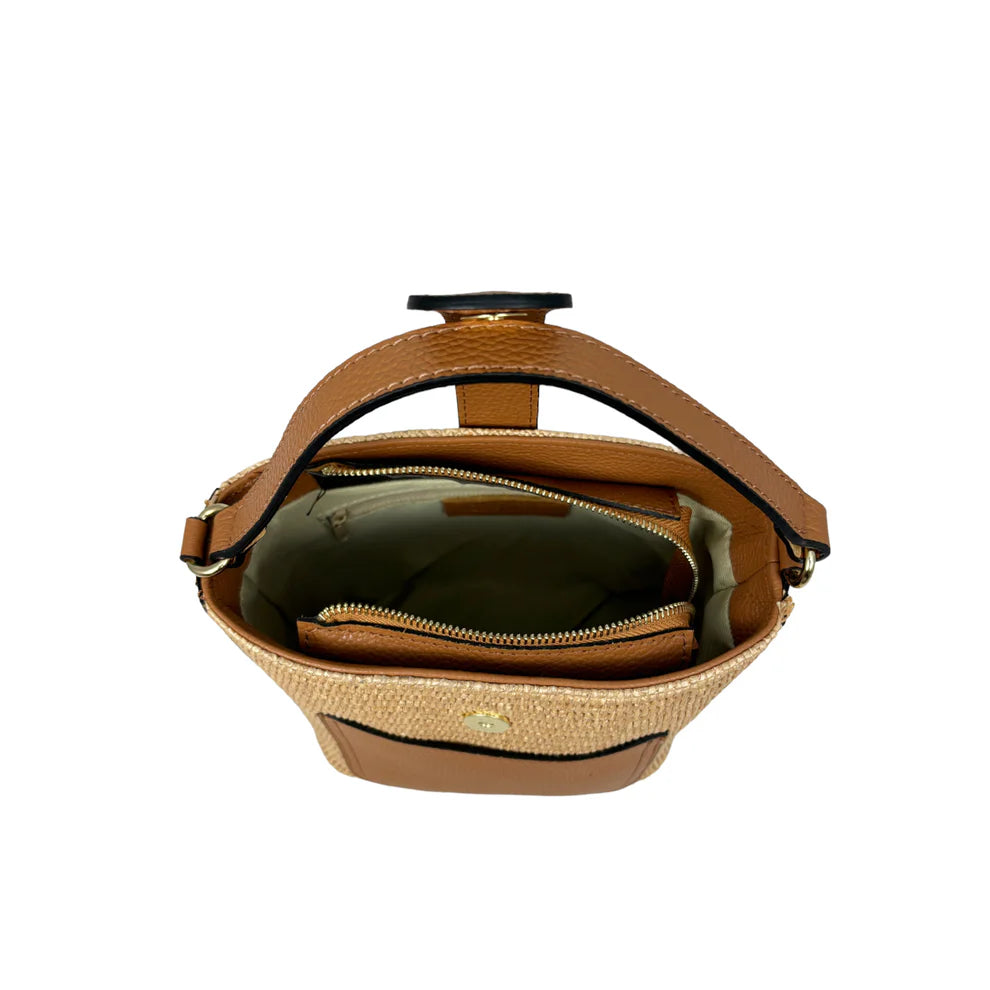 Raffia and leather bag 11014