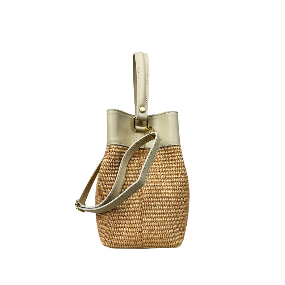 Raffia and leather bag 11013