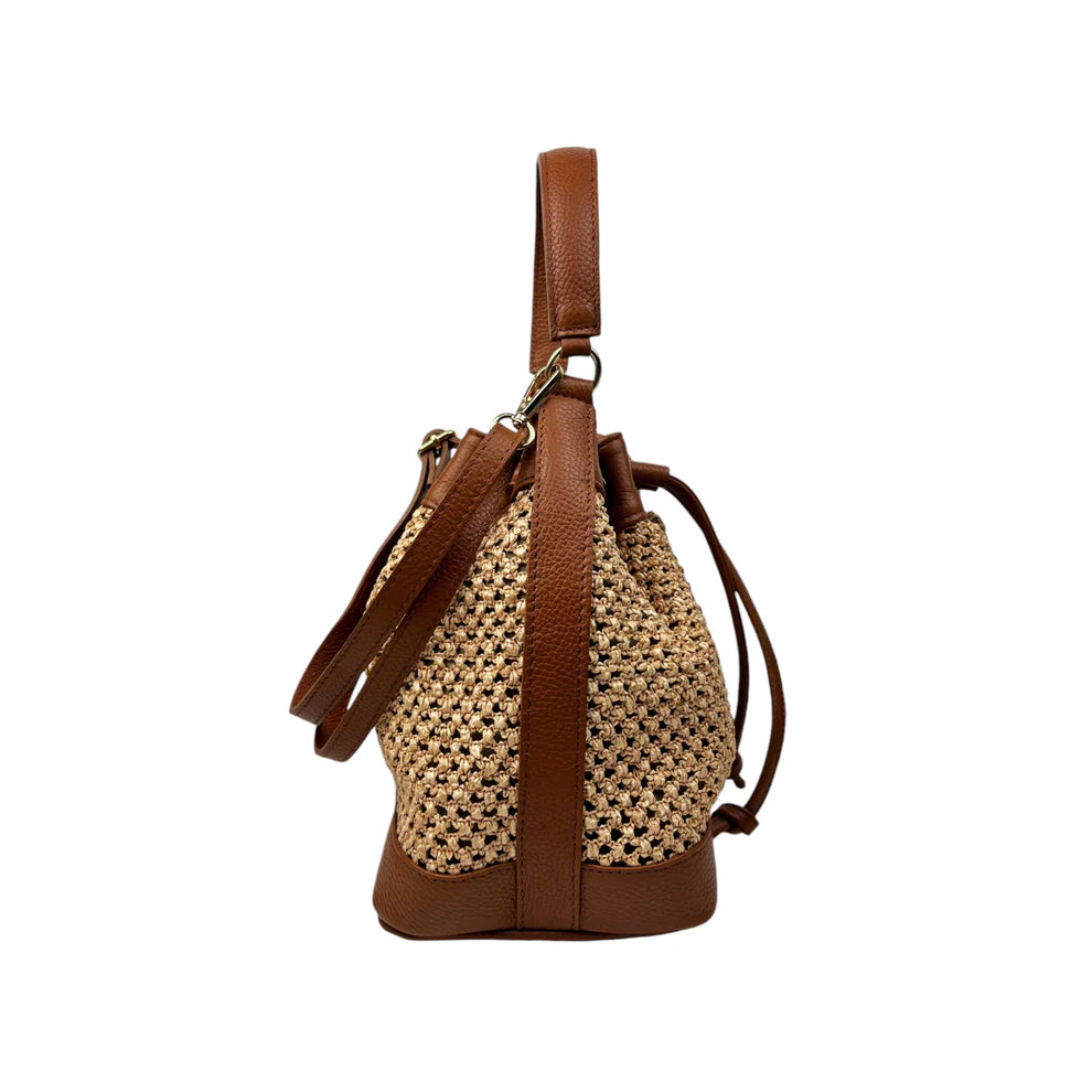 Raffia and leather bag 11020