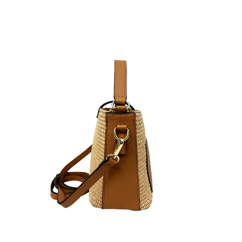 Raffia and leather bag 11014