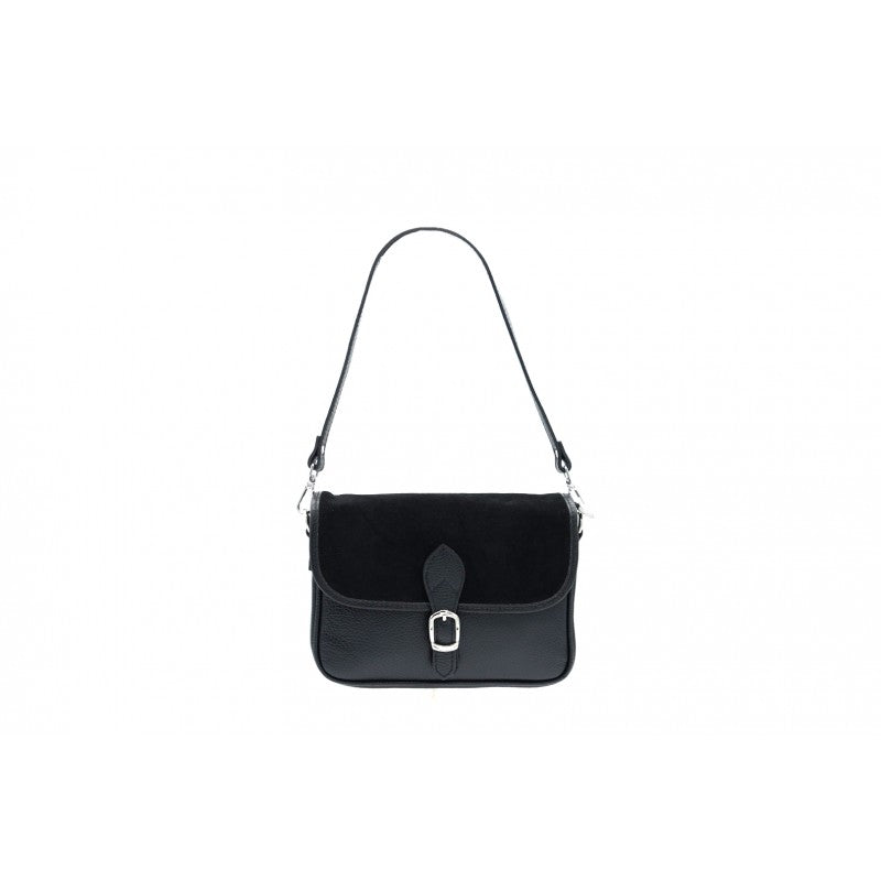 Bolso piel con tapa de ante