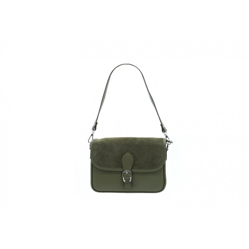Bolso piel con tapa de ante